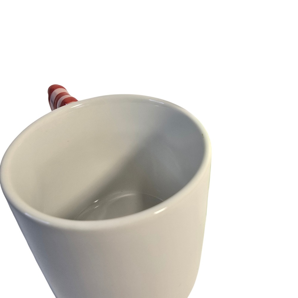 Spritz Red White Striped Bow Handle Stoneware Coffee Mug White Ceramic Cup - Picture 8 of 9